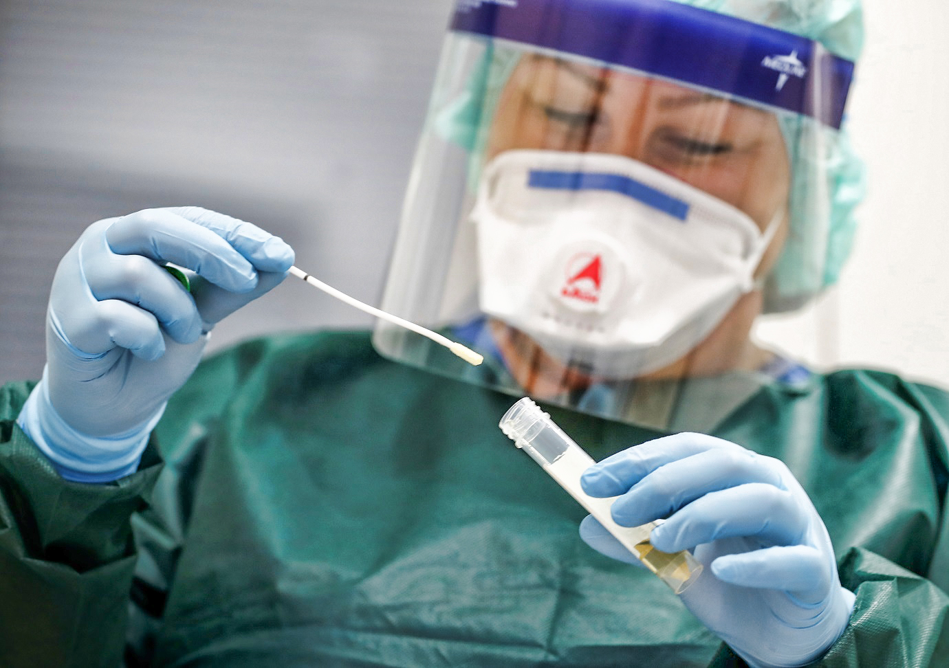 Protection measurements against possible cornoavirus infections being shown at the university clinic of Essen