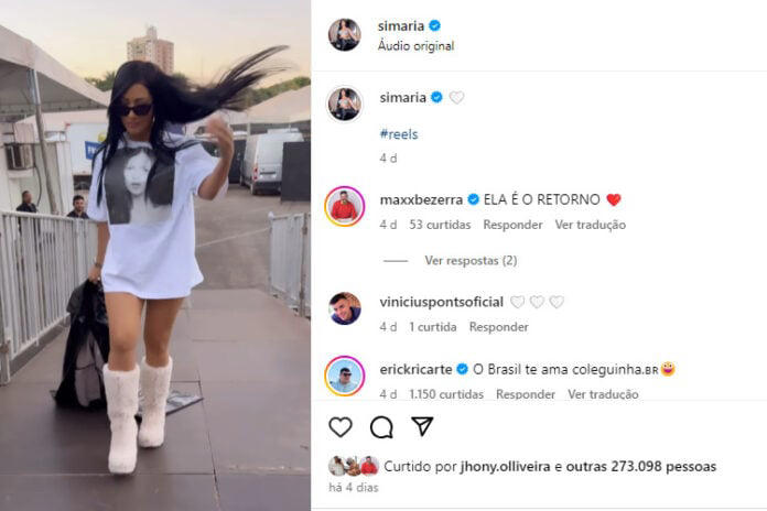 Recente publicação de Simaria (Reprodução/Instagram)