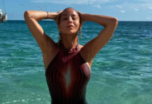 Danielle Winits responde ofensa em fotos de maiô cavado no Caribe