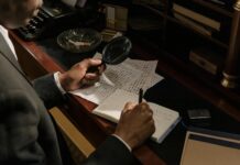 photo of detective decoding characters