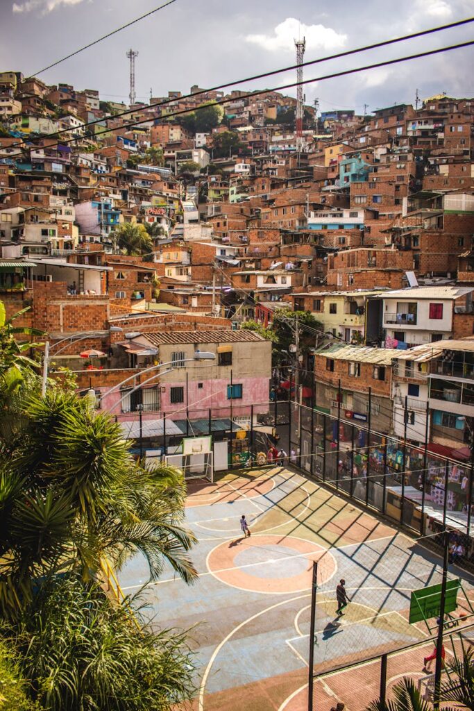 basketball court in city favela