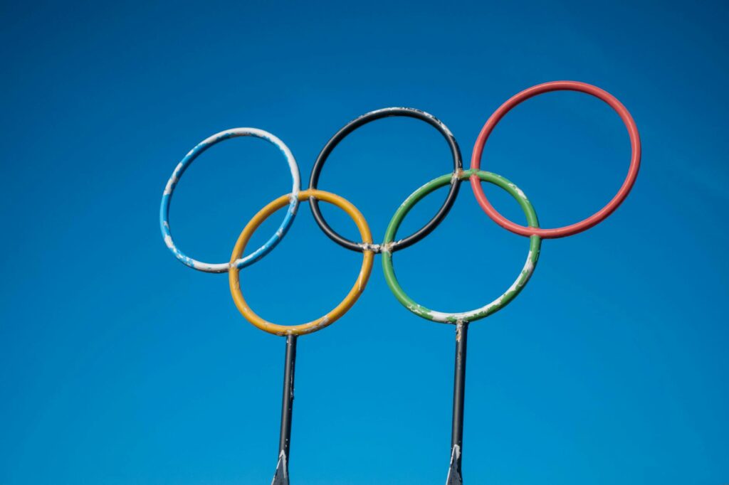 olympic rings against a clear blue sky