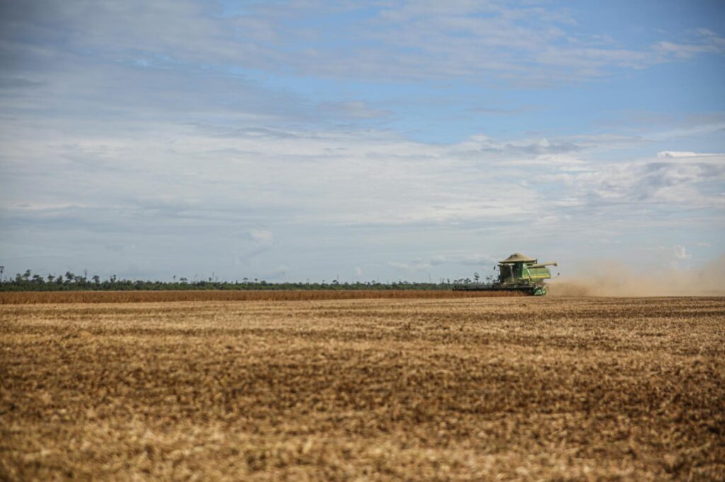 soybean harvesting with tractor in brazil