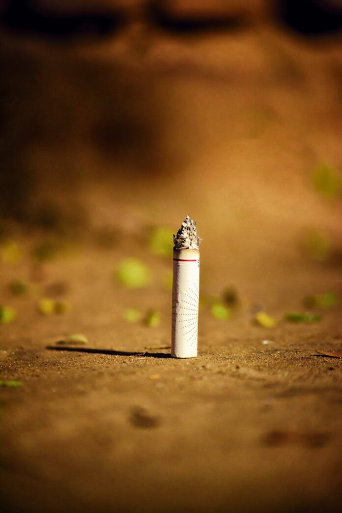 a cigarette stick on the ground