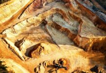 aerial view of open pit mining operation