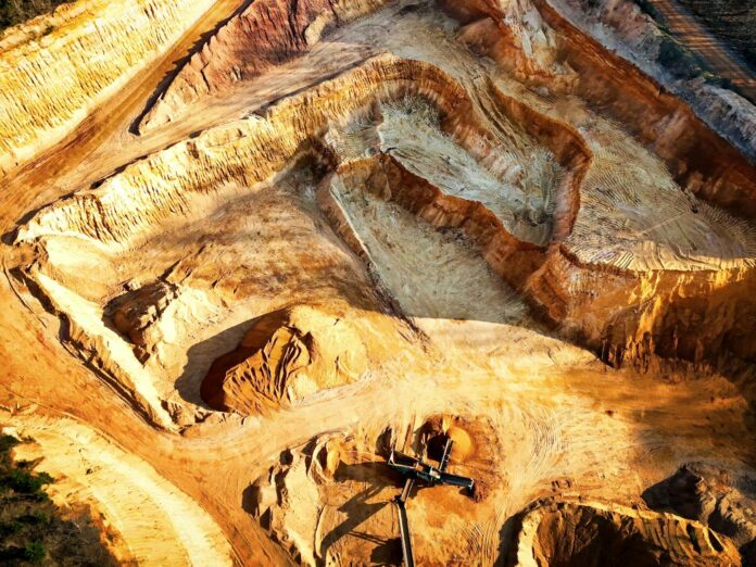 aerial view of open pit mining operation
