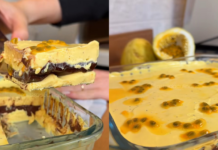 Mousse de maracujá de corte com recheio de ganache
