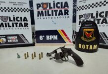 Polícia Militar apreende arma de fogo e conduz três suspeitos em Cáceres